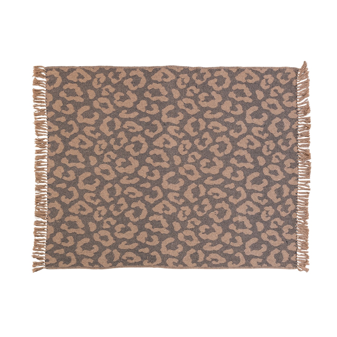 Hello Honey® Black & Tan Leopard Print Woven Recycled Cotton Blend Throw with Fringe